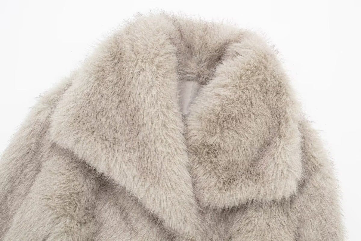 Large Lapel Fluffy Plush Artificial Fur Short