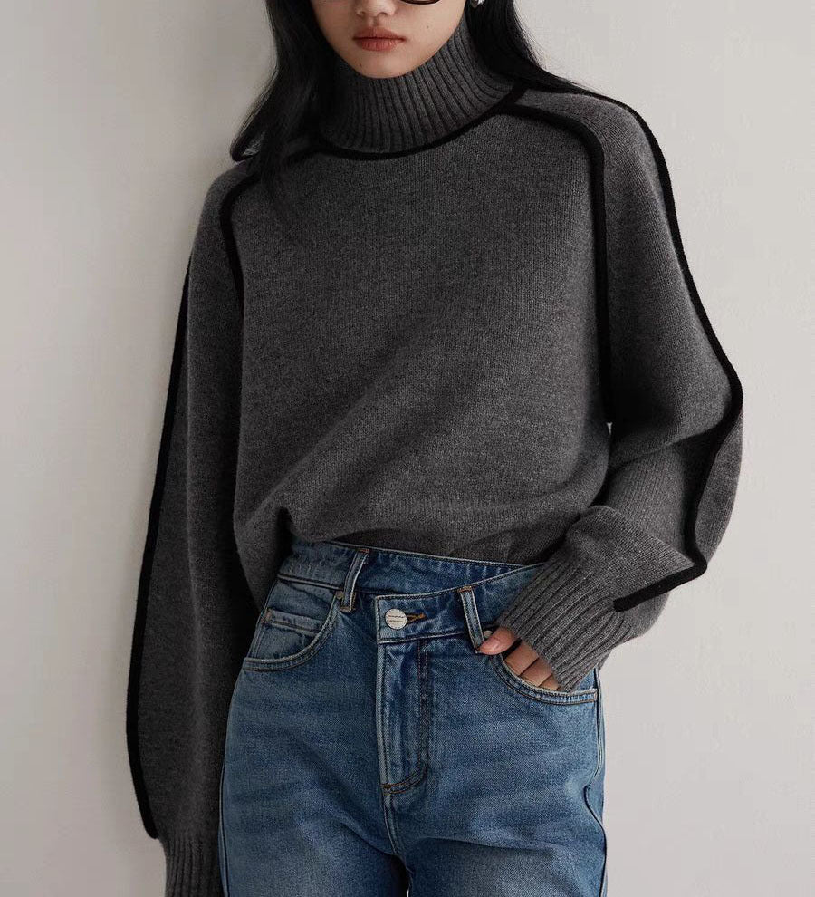 Elegant-line Textured Ribbed Base Knit Sweater