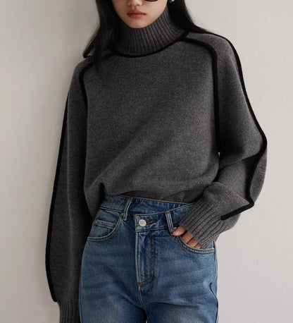 Elegant-line Textured Ribbed Base Knit Sweater