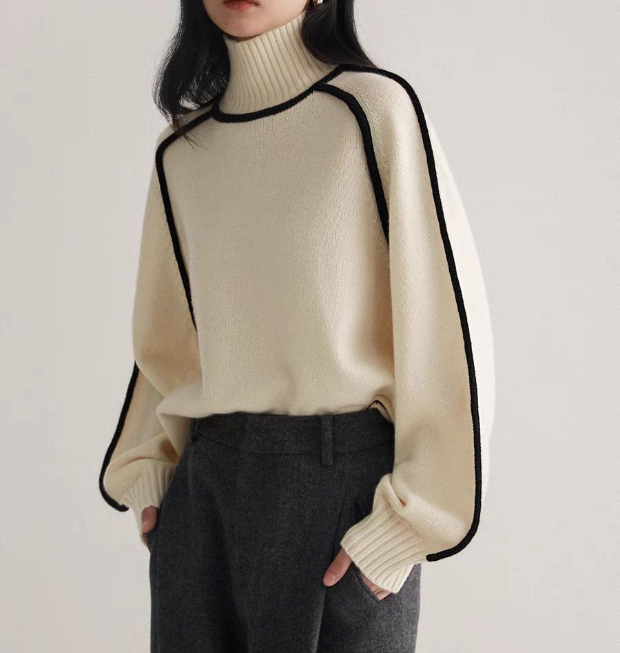 Elegant-line Textured Ribbed Base Knit Sweater