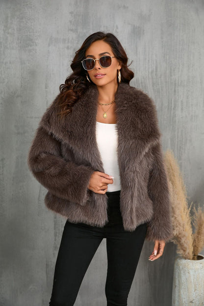 Large Lapel Fluffy Plush Artificial Fur Short