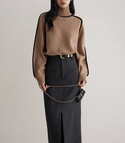 Elegant-line Textured Ribbed Base Knit Sweater