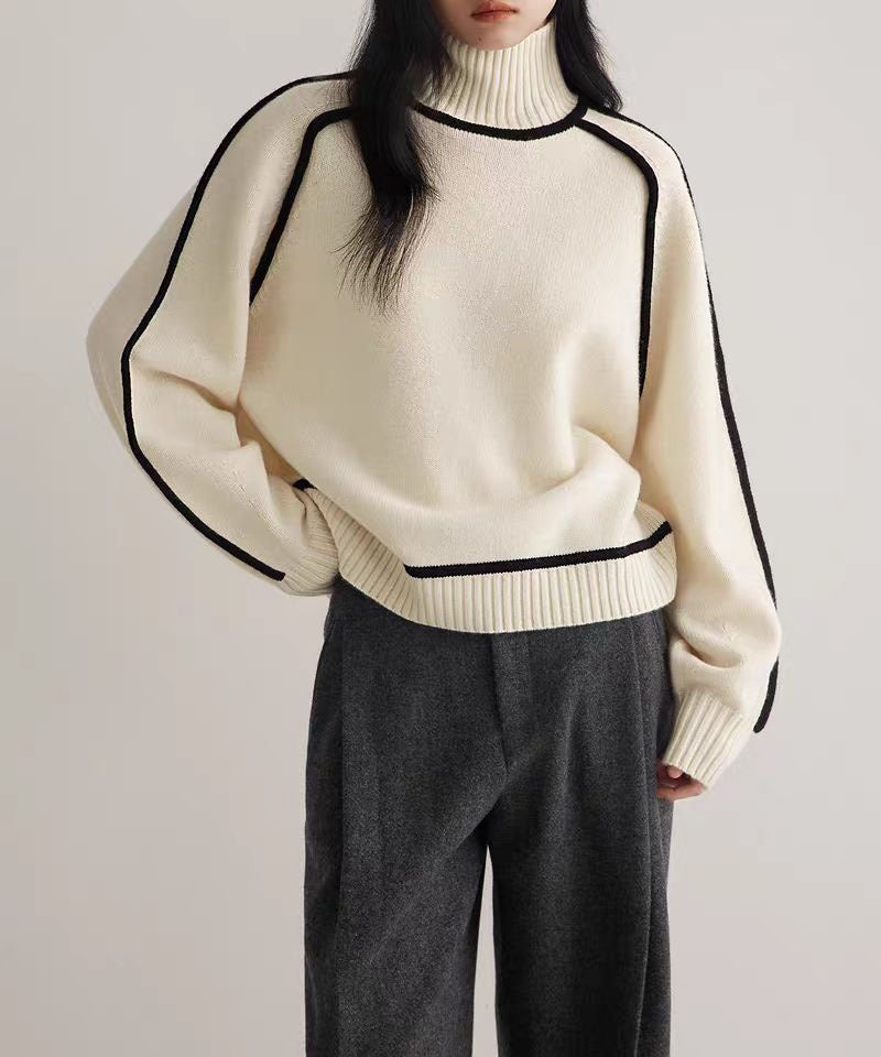 Elegant-line Textured Ribbed Base Knit Sweater