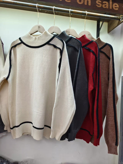 Elegant-line Textured Ribbed Base Knit Sweater